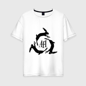 Женская футболка хлопок Oversize с принтом Afi с зайцами в Новосибирске, 100% хлопок | свободный крой, круглый ворот, спущенный рукав, длина до линии бедер
 | afi | афи | афи с зайцами | зайцы | зайчата | зайчики | логотип afi | логотип афи | панк | рок