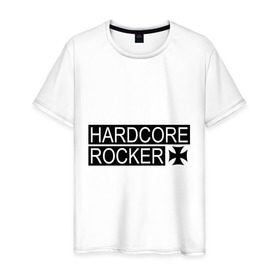 Мужская футболка хлопок с принтом Hardcore Rocker в Новосибирске, 100% хлопок | прямой крой, круглый вырез горловины, длина до линии бедер, слегка спущенное плечо. | 