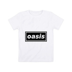 Детская футболка хлопок с принтом Oasis логотип в Новосибирске, 100% хлопок | круглый вырез горловины, полуприлегающий силуэт, длина до линии бедер | metal | oasis | лого | лого oasis | метал | символика oasis | эмблема  oasis