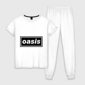 Женская пижама хлопок с принтом Oasis логотип в Новосибирске, 100% хлопок | брюки и футболка прямого кроя, без карманов, на брюках мягкая резинка на поясе и по низу штанин | metal | oasis | лого | лого oasis | метал | символика oasis | эмблема  oasis