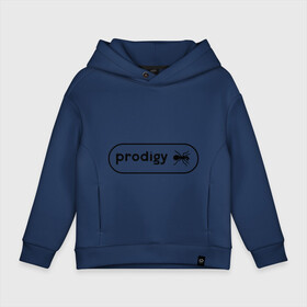 Детское худи Oversize хлопок с принтом Prodigy лого с муравьем в Новосибирске, френч-терри — 70% хлопок, 30% полиэстер. Мягкий теплый начес внутри —100% хлопок | боковые карманы, эластичные манжеты и нижняя кромка, капюшон на магнитной кнопке | prodigy | логотип | продиджи | электронная музыка