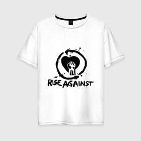 Женская футболка хлопок Oversize с принтом Rise Against в Новосибирске, 100% хлопок | свободный крой, круглый ворот, спущенный рукав, длина до линии бедер
 | heavy metal | metal | punk | rise against | rock | trash metal | квартет | метал | панк | рок | рок группа | рок группы | трэш метал | хеви метал