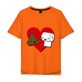 Мужская футболка хлопок Oversize с принтом Какашка и бумага в Новосибирске, 100% хлопок | свободный крой, круглый ворот, “спинка” длиннее передней части | love. сердце | бумага | вместе навсегда | любовь | туалетная бумага