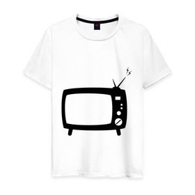 Мужская футболка хлопок с принтом Телевизор в Новосибирске, 100% хлопок | прямой крой, круглый вырез горловины, длина до линии бедер, слегка спущенное плечо. | зомбоящик | тв | телевидение | телевизор | телик | ящик
