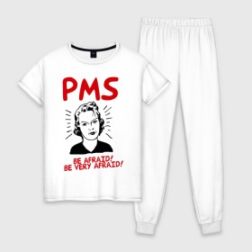 Женская пижама хлопок с принтом PMS (2) в Новосибирске, 100% хлопок | брюки и футболка прямого кроя, без карманов, на брюках мягкая резинка на поясе и по низу штанин | be afraid | девушка | истерика | нервы | опсайтесь | остерегайтесь | пмс | характер
