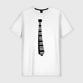 Мужская футболка премиум с принтом Галстук (2) в Новосибирске, 92% хлопок, 8% лайкра | приталенный силуэт, круглый вырез ворота, длина до линии бедра, короткий рукав | Тематика изображения на принте: галступ | клавиши | пианино | прикольные