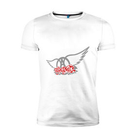 Мужская футболка премиум с принтом Aerosmith с крыльями в Новосибирске, 92% хлопок, 8% лайкра | приталенный силуэт, круглый вырез ворота, длина до линии бедра, короткий рукав | aerosmith | rock | крылья ангела | рок