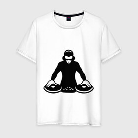 Мужская футболка хлопок с принтом Dj с вертушками в Новосибирске, 100% хлопок | прямой крой, круглый вырез горловины, длина до линии бедер, слегка спущенное плечо. | deejay | dj | вертушки | диджей | пластинки