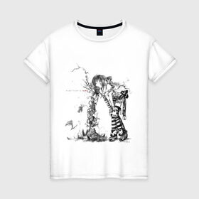 Женская футболка хлопок с принтом Аниме девушка (3) в Новосибирске, 100% хлопок | прямой крой, круглый вырез горловины, длина до линии бедер, слегка спущенное плечо | 