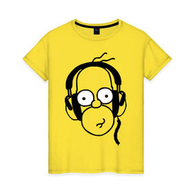 Женская футболка хлопок с принтом Гомер и музыка в Новосибирске, 100% хлопок | прямой крой, круглый вырез горловины, длина до линии бедер, слегка спущенное плечо | гомер