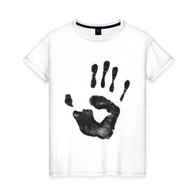 Женская футболка хлопок с принтом Отпечаток руки в Новосибирске, 100% хлопок | прямой крой, круглый вырез горловины, длина до линии бедер, слегка спущенное плечо | ладонь | отпечаток | отпечаток руки | рука | след от руки