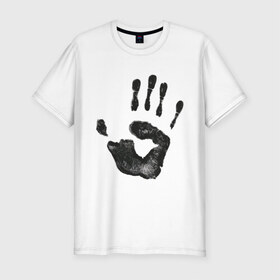 Мужская футболка премиум с принтом Отпечаток руки в Новосибирске, 92% хлопок, 8% лайкра | приталенный силуэт, круглый вырез ворота, длина до линии бедра, короткий рукав | ладонь | отпечаток | отпечаток руки | рука | след от руки