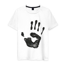 Мужская футболка хлопок с принтом Отпечаток руки в Новосибирске, 100% хлопок | прямой крой, круглый вырез горловины, длина до линии бедер, слегка спущенное плечо. | Тематика изображения на принте: ладонь | отпечаток | отпечаток руки | рука | след от руки