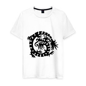 Мужская футболка хлопок с принтом Дракончик в Новосибирске, 100% хлопок | прямой крой, круглый вырез горловины, длина до линии бедер, слегка спущенное плечо. | dragon | tribal | дракон | дракончик | китайский дракон | орнамент | трайбл | узор
