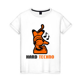 Женская футболка хлопок с принтом Hard Techno - Dj вверх ногами в Новосибирске, 100% хлопок | прямой крой, круглый вырез горловины, длина до линии бедер, слегка спущенное плечо | deejay | dj | hard | techno | вертушка | диджей | пластинка | техно