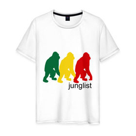 Мужская футболка хлопок с принтом Junglist - обезьяны в Новосибирске, 100% хлопок | прямой крой, круглый вырез горловины, длина до линии бедер, слегка спущенное плечо. | junglist | джанглисты | обезьяны