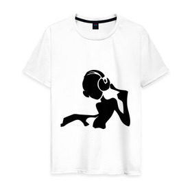 Мужская футболка хлопок с принтом Девочка DJ (2) в Новосибирске, 100% хлопок | прямой крой, круглый вырез горловины, длина до линии бедер, слегка спущенное плечо. | deejay | dj | девочка | диджей | силуэт