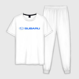 Мужская пижама хлопок с принтом Subaru (3) в Новосибирске, 100% хлопок | брюки и футболка прямого кроя, без карманов, на брюках мягкая резинка на поясе и по низу штанин
 | auto | subaru | авто | автобренды | автомобиль | субарик | субару | тачки