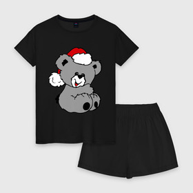 Женская пижама с шортиками хлопок с принтом Милый медведь в шапочке в Новосибирске, 100% хлопок | футболка прямого кроя, шорты свободные с широкой мягкой резинкой | медвежонок | медеведь | мишка | мишутка | шапка | шапочка