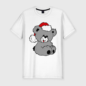 Мужская футболка премиум с принтом Милый медведь в шапочке в Новосибирске, 92% хлопок, 8% лайкра | приталенный силуэт, круглый вырез ворота, длина до линии бедра, короткий рукав | медвежонок | медеведь | мишка | мишутка | шапка | шапочка