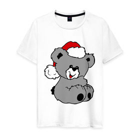 Мужская футболка хлопок с принтом Милый медведь в шапочке в Новосибирске, 100% хлопок | прямой крой, круглый вырез горловины, длина до линии бедер, слегка спущенное плечо. | медвежонок | медеведь | мишка | мишутка | шапка | шапочка