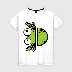 Женская футболка хлопок с принтом Смешная лягушка в Новосибирске, 100% хлопок | прямой крой, круглый вырез горловины, длина до линии бедер, слегка спущенное плечо | жвотные | лягушка | смешная лягушка