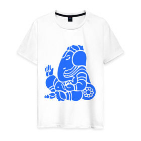 Мужская футболка хлопок с принтом Ганеша в Новосибирске, 100% хлопок | прямой крой, круглый вырез горловины, длина до линии бедер, слегка спущенное плечо. | Тематика изображения на принте: слон