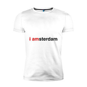 Мужская футболка премиум с принтом I amsterdam в Новосибирске, 92% хлопок, 8% лайкра | приталенный силуэт, круглый вырез ворота, длина до линии бедра, короткий рукав | Тематика изображения на принте: amsterdam | амстердам | я амстердам