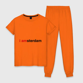 Женская пижама хлопок с принтом I amsterdam в Новосибирске, 100% хлопок | брюки и футболка прямого кроя, без карманов, на брюках мягкая резинка на поясе и по низу штанин | amsterdam | амстердам | я амстердам