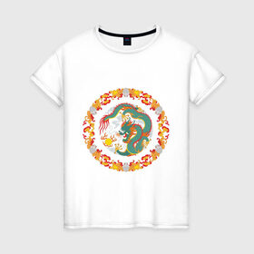 Женская футболка хлопок с принтом China dragon в Новосибирске, 100% хлопок | прямой крой, круглый вырез горловины, длина до линии бедер, слегка спущенное плечо | Тематика изображения на принте: china dragon | tribal | дракон | китайский дракон | трайбл | узор