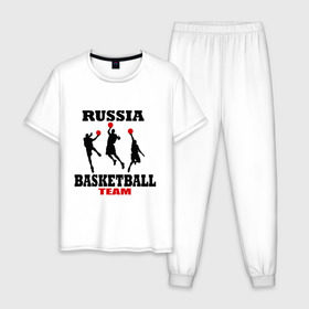 Мужская пижама хлопок с принтом Русский баскетбол в Новосибирске, 100% хлопок | брюки и футболка прямого кроя, без карманов, на брюках мягкая резинка на поясе и по низу штанин
 | российский