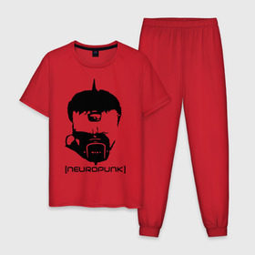 Мужская пижама хлопок с принтом Neuropunk в Новосибирске, 100% хлопок | брюки и футболка прямого кроя, без карманов, на брюках мягкая резинка на поясе и по низу штанин
 | music | neuropunk | музыка | музыкальные стили | нейрофанк