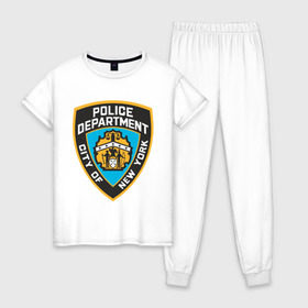 Женская пижама хлопок с принтом N.Y.P.D. в Новосибирске, 100% хлопок | брюки и футболка прямого кроя, без карманов, на брюках мягкая резинка на поясе и по низу штанин | new york | nypd | police | police department | нью йорк