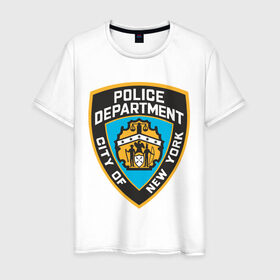Мужская футболка хлопок с принтом N.Y.P.D. в Новосибирске, 100% хлопок | прямой крой, круглый вырез горловины, длина до линии бедер, слегка спущенное плечо. | new york | nypd | police | police department | нью йорк