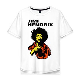 Мужская футболка хлопок Oversize с принтом Jimi Hendrix in a red t-shirt в Новосибирске, 100% хлопок | свободный крой, круглый ворот, “спинка” длиннее передней части | Тематика изображения на принте: jimi hendrix in a red | rock | джими хендрикс | рок