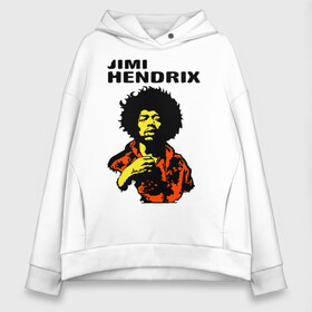 Женское худи Oversize хлопок с принтом Jimi Hendrix in a red t-shirt в Новосибирске, френч-терри — 70% хлопок, 30% полиэстер. Мягкий теплый начес внутри —100% хлопок | боковые карманы, эластичные манжеты и нижняя кромка, капюшон на магнитной кнопке | jimi hendrix in a red | rock | джими хендрикс | рок