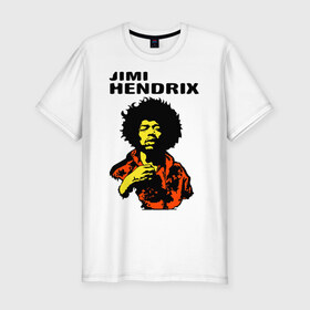 Мужская футболка премиум с принтом Jimi Hendrix in a red t-shirt в Новосибирске, 92% хлопок, 8% лайкра | приталенный силуэт, круглый вырез ворота, длина до линии бедра, короткий рукав | jimi hendrix in a red | rock | джими хендрикс | рок