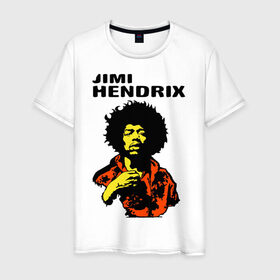 Мужская футболка хлопок с принтом Jimi Hendrix in a red t-shirt в Новосибирске, 100% хлопок | прямой крой, круглый вырез горловины, длина до линии бедер, слегка спущенное плечо. | Тематика изображения на принте: jimi hendrix in a red | rock | джими хендрикс | рок