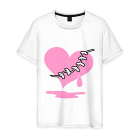 Мужская футболка хлопок с принтом Сердце Emo в Новосибирске, 100% хлопок | прямой крой, круглый вырез горловины, длина до линии бедер, слегка спущенное плечо. | emo | зашитое сердце | розовое сердце | сердце | сердце эмо | субкультуры | эмо
