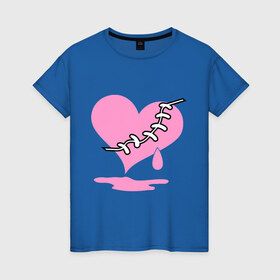 Женская футболка хлопок с принтом Сердце Emo в Новосибирске, 100% хлопок | прямой крой, круглый вырез горловины, длина до линии бедер, слегка спущенное плечо | emo | зашитое сердце | розовое сердце | сердце | сердце эмо | субкультуры | эмо