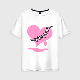 Женская футболка хлопок Oversize с принтом Сердце Emo в Новосибирске, 100% хлопок | свободный крой, круглый ворот, спущенный рукав, длина до линии бедер
 | emo | зашитое сердце | розовое сердце | сердце | сердце эмо | субкультуры | эмо