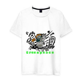 Мужская футболка хлопок с принтом Greenpeace (2) в Новосибирске, 100% хлопок | прямой крой, круглый вырез горловины, длина до линии бедер, слегка спущенное плечо. | greenpeace | город | гринпис | загрязнение планеты | зеленый мир | мусор | планета замля