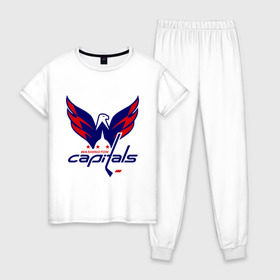 Женская пижама хлопок с принтом Овечкин (Washington Capitals) в Новосибирске, 100% хлопок | брюки и футболка прямого кроя, без карманов, на брюках мягкая резинка на поясе и по низу штанин | национальная хоккейная лига | нхл