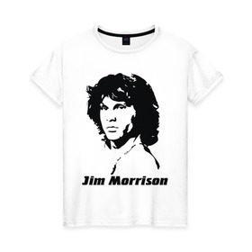 Женская футболка хлопок с принтом Jim Morrison в Новосибирске, 100% хлопок | прямой крой, круглый вырез горловины, длина до линии бедер, слегка спущенное плечо | Тематика изображения на принте: morrison | джим морисон | лицо jim morrison | лицо джима морисона | морисон