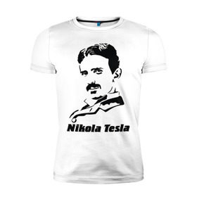 Мужская футболка премиум с принтом Nikola Tesla в Новосибирске, 92% хлопок, 8% лайкра | приталенный силуэт, круглый вырез ворота, длина до линии бедра, короткий рукав | nikola tesla | знаменитая личность | знаменитость | никола тесла | портрет | тесла | ученый | физик