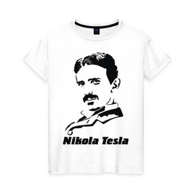 Женская футболка хлопок с принтом Nikola Tesla в Новосибирске, 100% хлопок | прямой крой, круглый вырез горловины, длина до линии бедер, слегка спущенное плечо | nikola tesla | знаменитая личность | знаменитость | никола тесла | портрет | тесла | ученый | физик