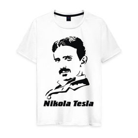 Мужская футболка хлопок с принтом Nikola Tesla в Новосибирске, 100% хлопок | прямой крой, круглый вырез горловины, длина до линии бедер, слегка спущенное плечо. | nikola tesla | знаменитая личность | знаменитость | никола тесла | портрет | тесла | ученый | физик