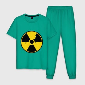 Мужская пижама хлопок с принтом Радиоактивность в Новосибирске, 100% хлопок | брюки и футболка прямого кроя, без карманов, на брюках мягкая резинка на поясе и по низу штанин
 | знак радиации | предупреждение | радиация | радиоактивность | угрозы