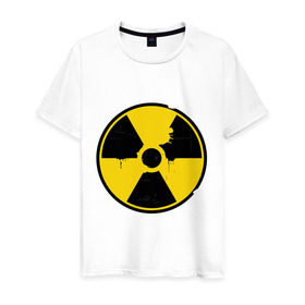 Мужская футболка хлопок с принтом Радиоактивность в Новосибирске, 100% хлопок | прямой крой, круглый вырез горловины, длина до линии бедер, слегка спущенное плечо. | Тематика изображения на принте: знак радиации | предупреждение | радиация | радиоактивность | угрозы