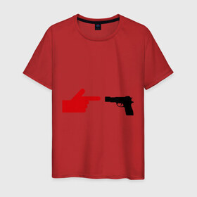 Мужская футболка хлопок с принтом Рука и пистолет в Новосибирске, 100% хлопок | прямой крой, круглый вырез горловины, длина до линии бедер, слегка спущенное плечо. | 